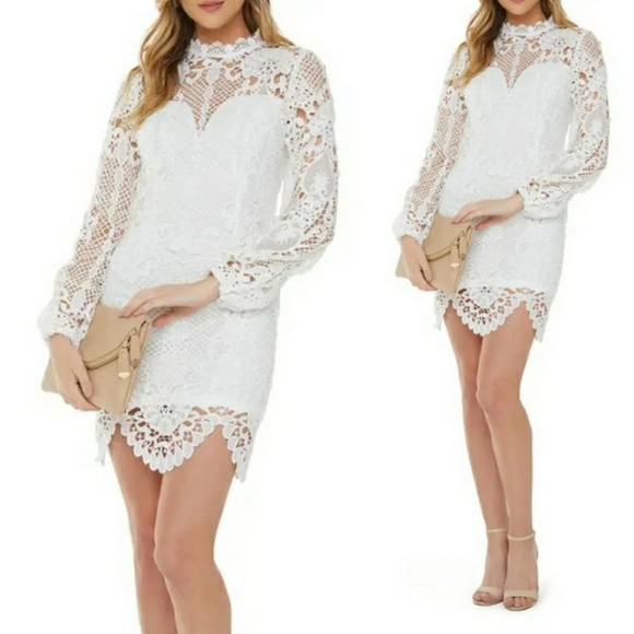 Vici x Nordstrom White Lace Long Sleeve Mini Dress Sz Small Bridal Bride - Picture 5 of 5